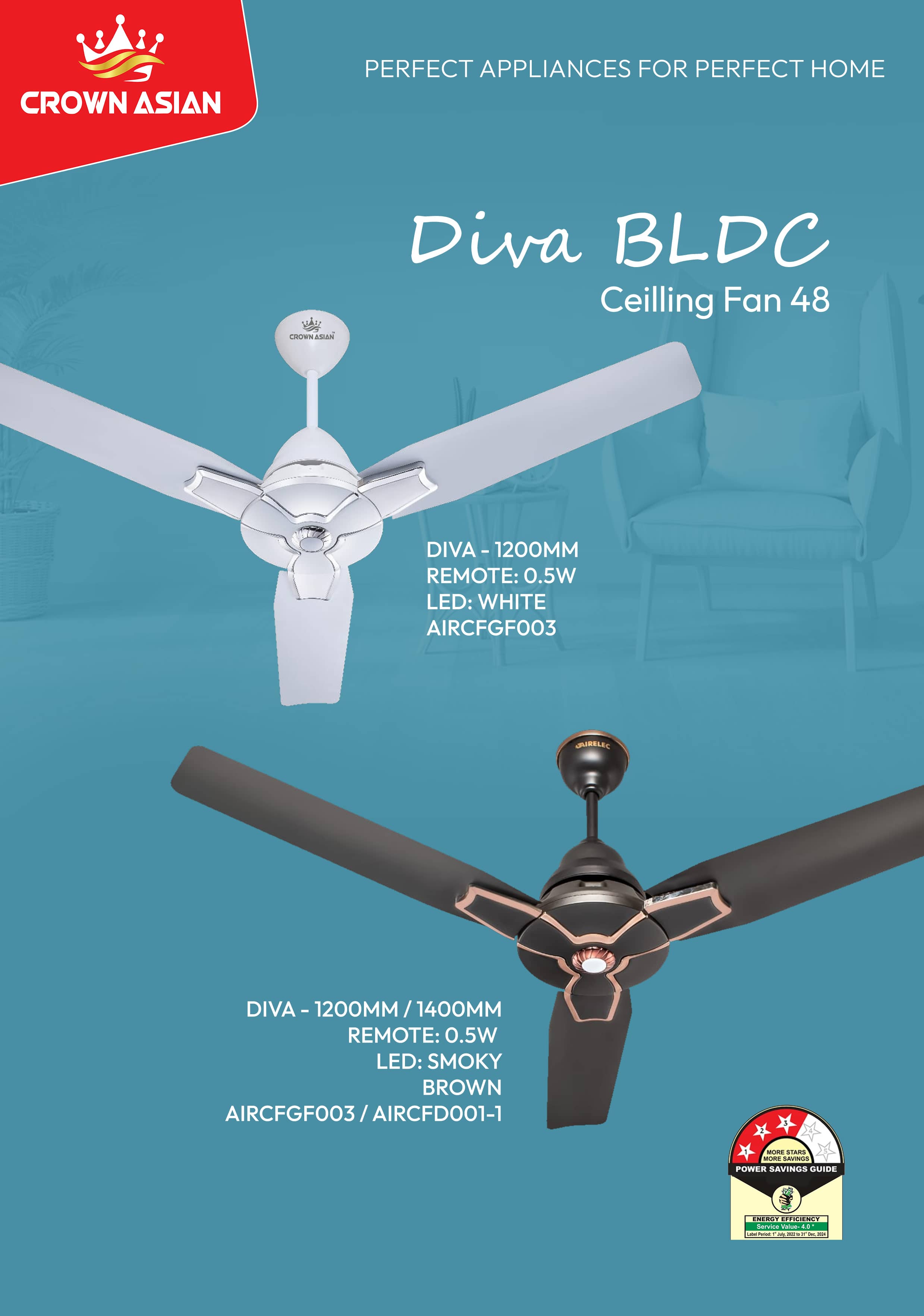 Diva BLDC Ceiling Fan 48