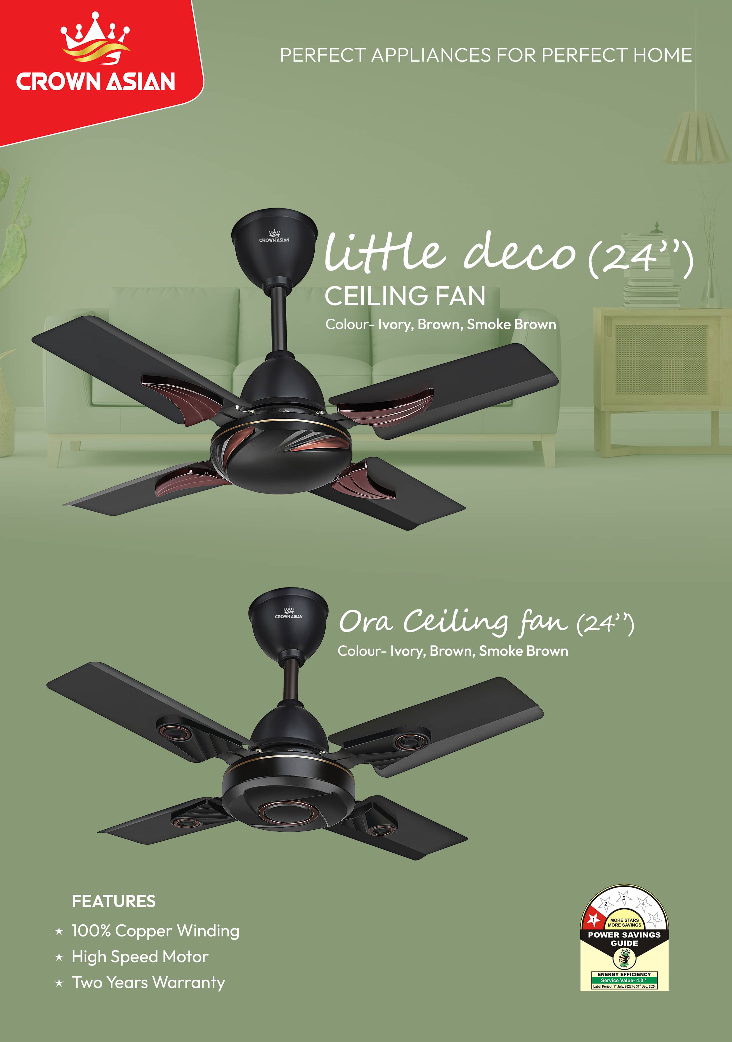 Crown Asian Little Deco 24 Ceiling Fan