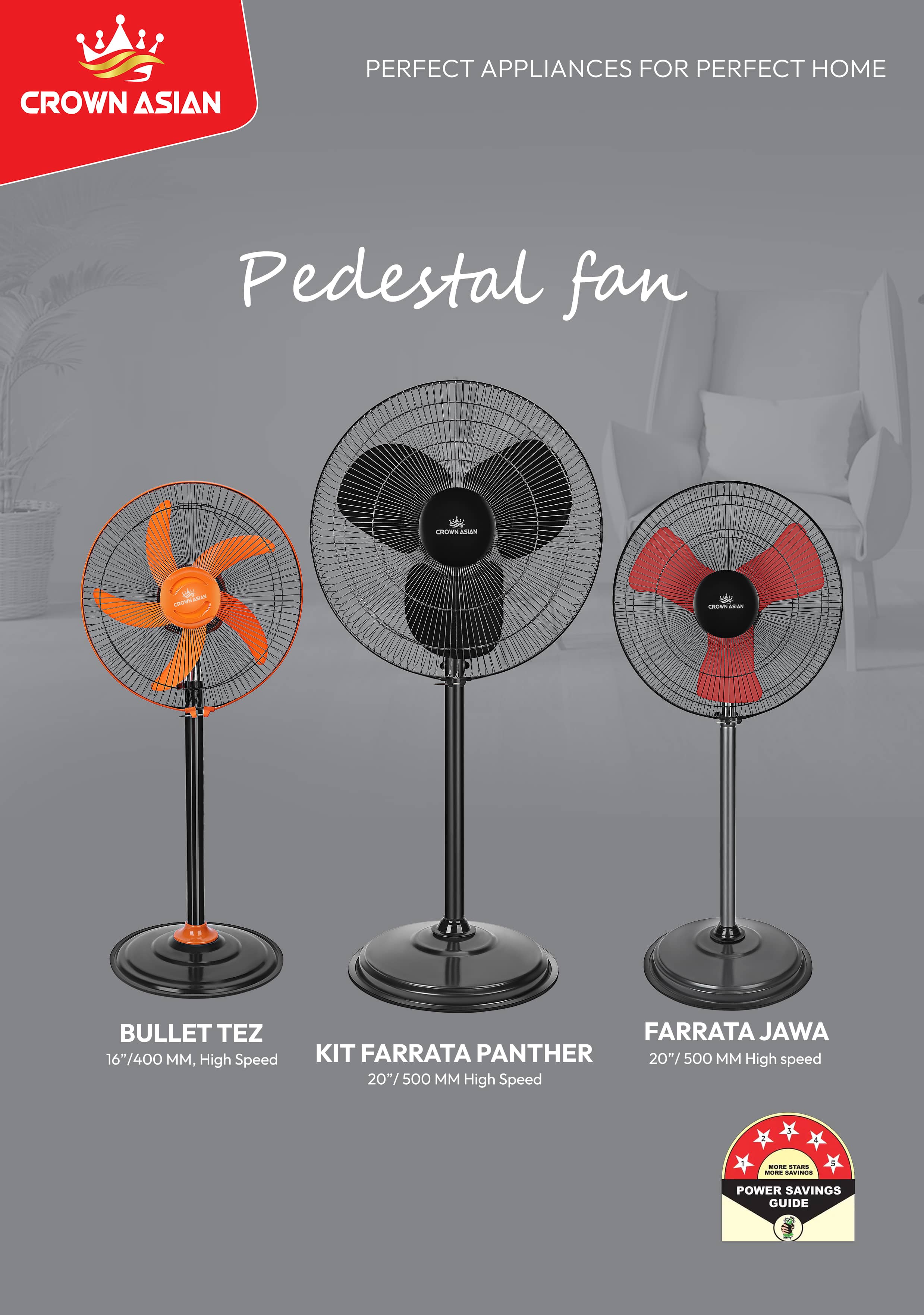 Crown Asian Bullet Tez Pedestal Fan